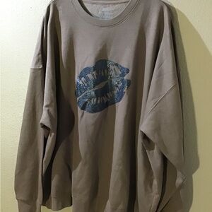 Southern Bliss Company Mocha Sweatshirt with Black Glitter Lip Print